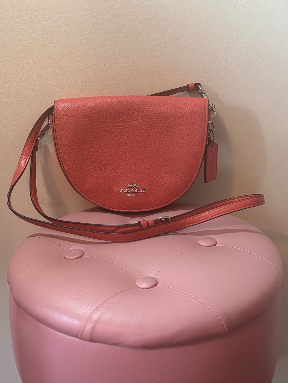 COACH Coral Pebbled Leather Saddle Crossbody Bag